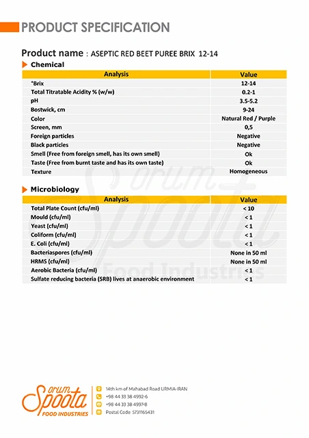 Red Beet puree anlyze sheet